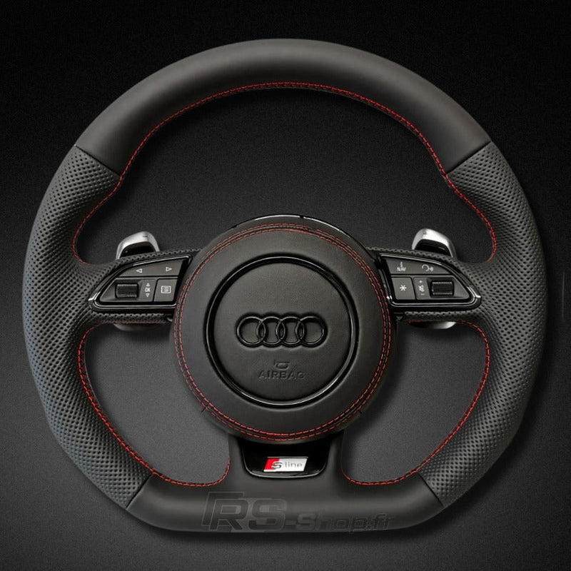 Volant Audi Méplat B8 Cuir Alcantara Avant 2017 - vue de trois-quarts - Becquet Voiture