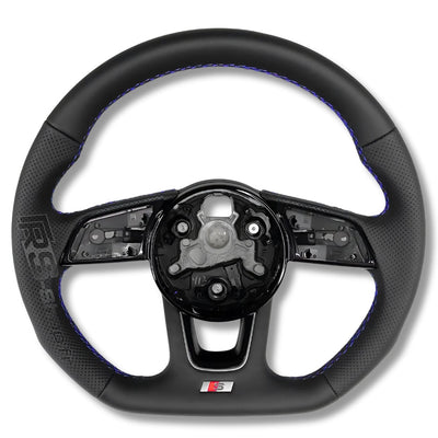 Volant Audi Méplat B9 Cuir Nappa Alcantara - détail du montage 2 - Becquet Voiture