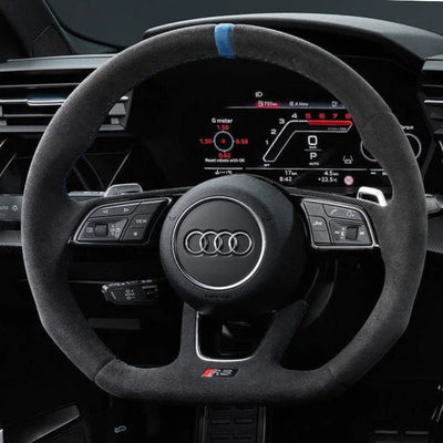 Volant Audi Méplat B9 Cuir Nappa Alcantara - détail du montage - Becquet Voiture
