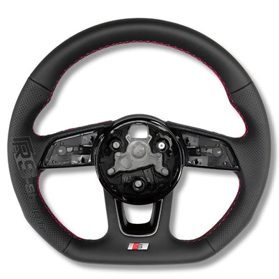 Volant Audi Méplat B9 Cuir Nappa Alcantara - vue de dessus 2 - Becquet Voiture