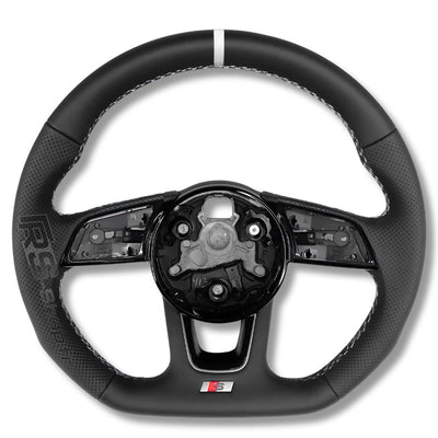 Volant Audi Méplat B9 Cuir Nappa Alcantara - vue de profil 2 - Becquet Voiture