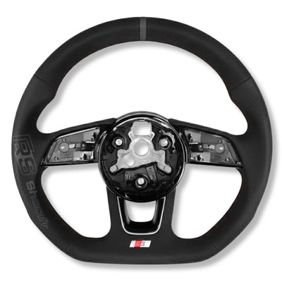 Volant Audi Méplat B9 Cuir Nappa Alcantara - vue de profil 3 - Becquet Voiture