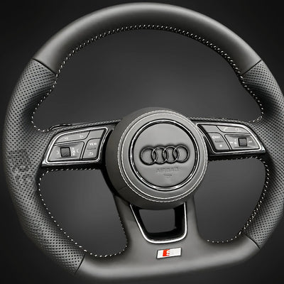 Volant Audi Méplat B9 Cuir Nappa Alcantara - vue de profil - Becquet Voiture