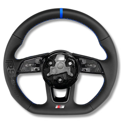 Volant Audi Méplat B9 Cuir Nappa Alcantara - vue de trois-quarts 2 - Becquet Voiture