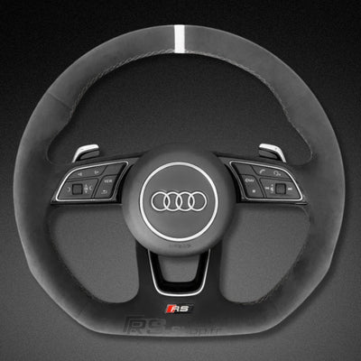 Volant Audi Méplat B9 Cuir Nappa Alcantara - vue de trois-quarts - Becquet Voiture