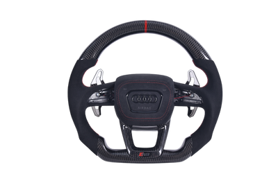 Volant Audi Q3 Q8 RS4 RS5 RS6 2016-2024 Cuir - vue de face - Becquet Voiture