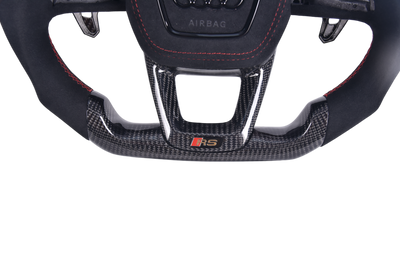 Volant Audi Q3 Q8 RS4 RS5 RS6 2016-2024 Cuir - vue de trois-quarts - Becquet Voiture