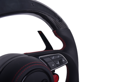 Volant Audi RS3 A3 S3 A4 A5 8Y Carbone Cuir V4 - détail du montage - Becquet Voiture