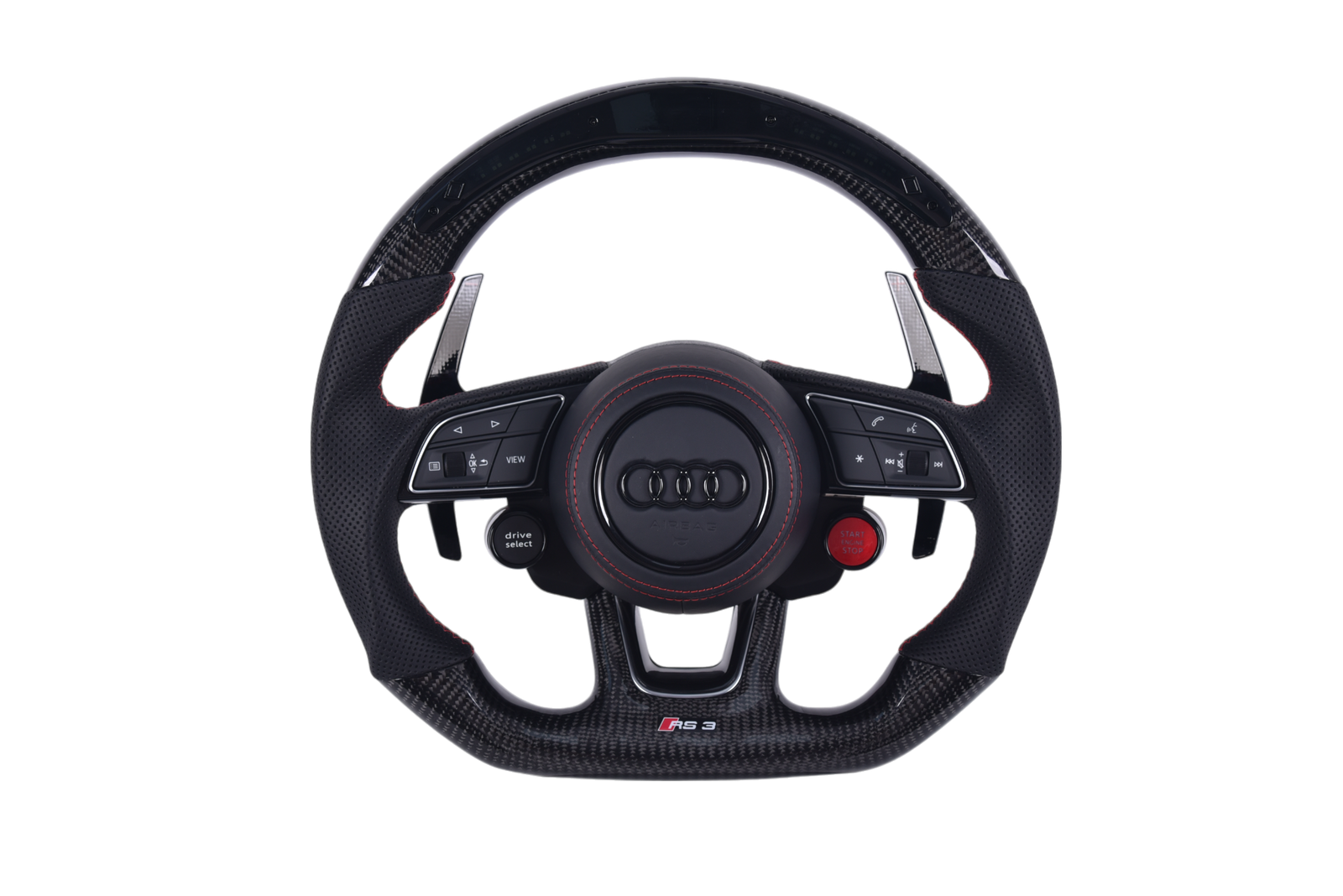 Volant Audi RS3 A3 S3 A4 A5 8Y Carbone Cuir V4 - vue de face - Becquet Voiture