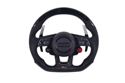 Volant Audi RS3 A3 S3 A4 A5 8Y Carbone Cuir V4 - vue de face - Becquet Voiture
