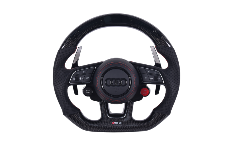 Volant Audi RS3 A3 S3 A4 A5 8Y Carbone Cuir V4 - vue de face - Becquet Voiture