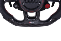 Volant Audi RS3 A3 S3 A4 A5 8Y Carbone Cuir V4 - vue de trois-quarts - Becquet Voiture