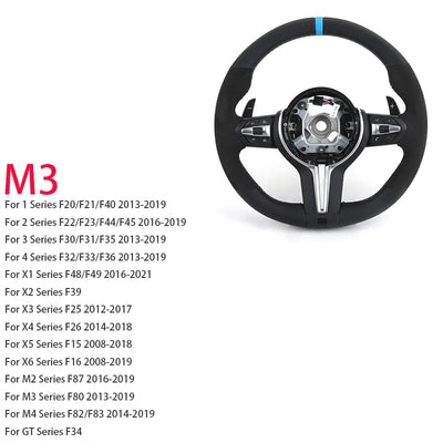 Volant BMW M Sport F10 F20 F22 F30 F32 F01 Microsuède - vue de face 2 - Becquet Voiture