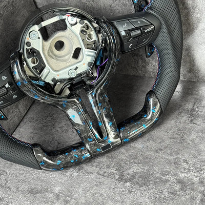 Volant Carbone Forgé Bleu BMW F30 F10 F20 E90 - vue arrière - Becquet Voiture