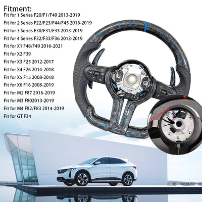 Volant Carbone Forgé Bleu BMW F30 F10 F20 E90 - vue de dessus - Becquet Voiture