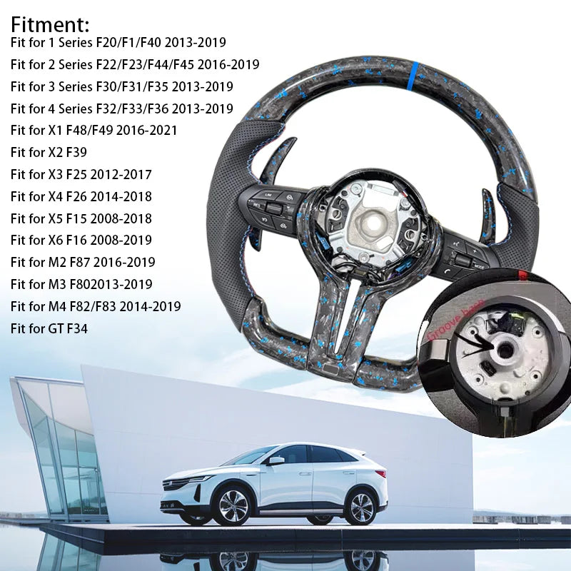 Volant Carbone Forgé Bleu BMW F30 F10 F20 E90 - vue de dessus - Becquet Voiture