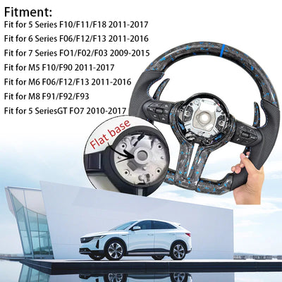 Volant Carbone Forgé Bleu BMW F30 F10 F20 E90 - vue rapprochée - Becquet Voiture