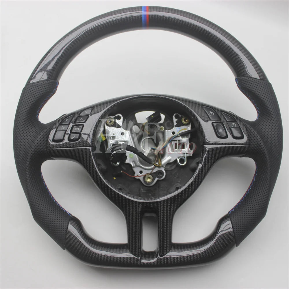 Volant Fibre de Carbone Cuir BMW E46 Série 3 1997-2006 - vue de face - Becquet Voiture