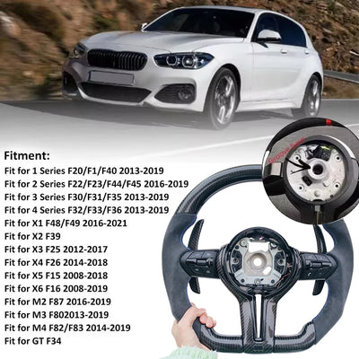 Volant Fibre de Carbone Logo M BMW F30 F10 F20 E90 - vue rapprochée - Becquet Voiture