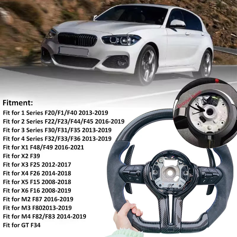 Volant Fibre de Carbone Logo M BMW F30 F10 F20 E90 - vue rapprochée - Becquet Voiture
