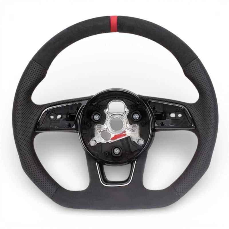 Flat-Bottom Performance Steering Wheel Audi A3 S3 8V Leather Alcantara 2012-2020 - three-quarter view - Becquet Voiture