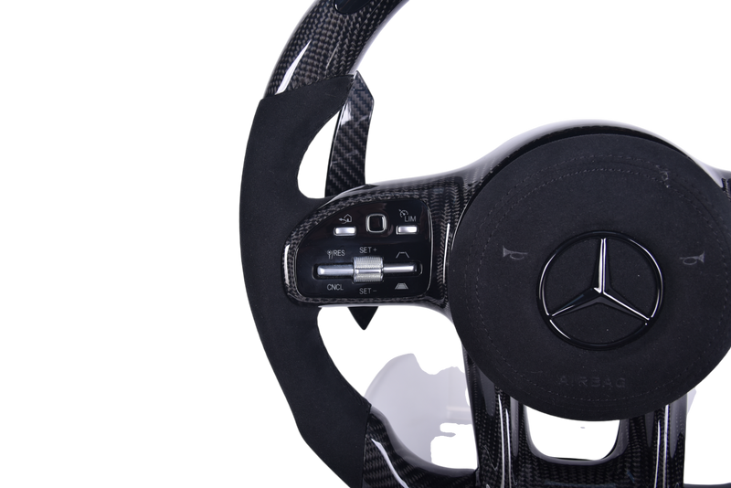 Mercedes AMG Carbon Alcantara LED Steering Wheel 2014-2022 - fitted on vehicle - Becquet Voiture