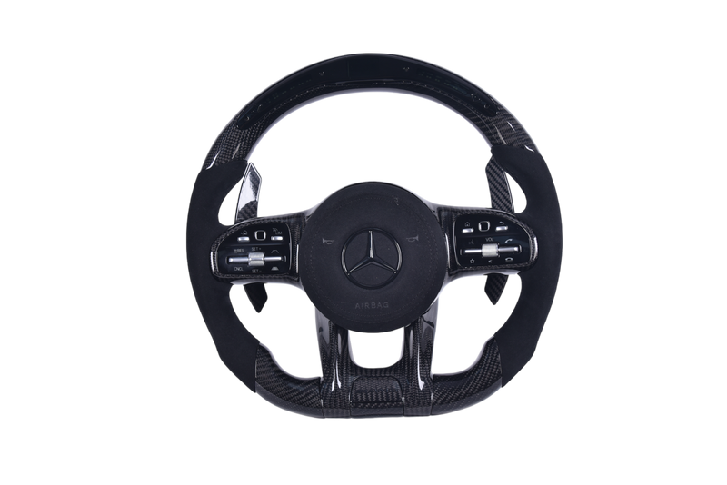 Mercedes AMG Carbon Alcantara LED Steering Wheel 2014-2022 - front view - Becquet Voiture
