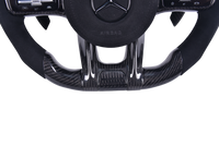 Mercedes AMG Carbon Alcantara LED Steering Wheel 2014-2022 - three-quarter view - Becquet Voiture