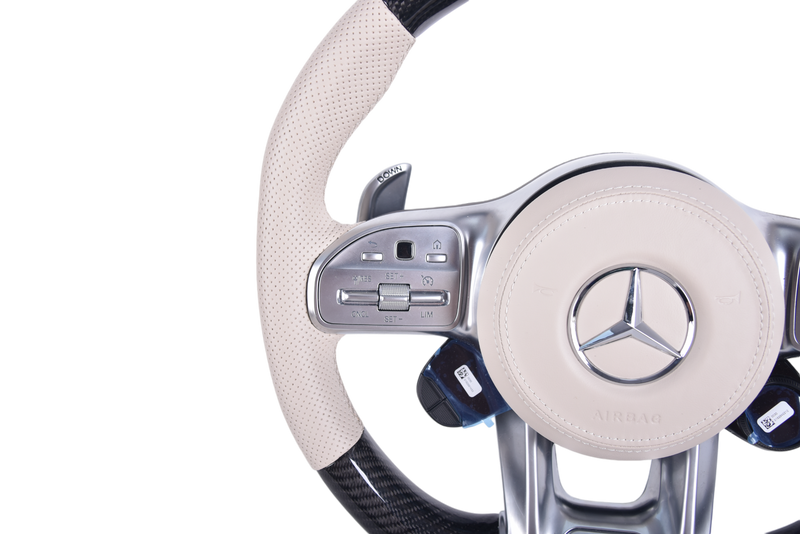 Mercedes AMG Leather Alcantara Carbon Steering Wheel 2014-2022 - fitted on vehicle - Becquet Voiture