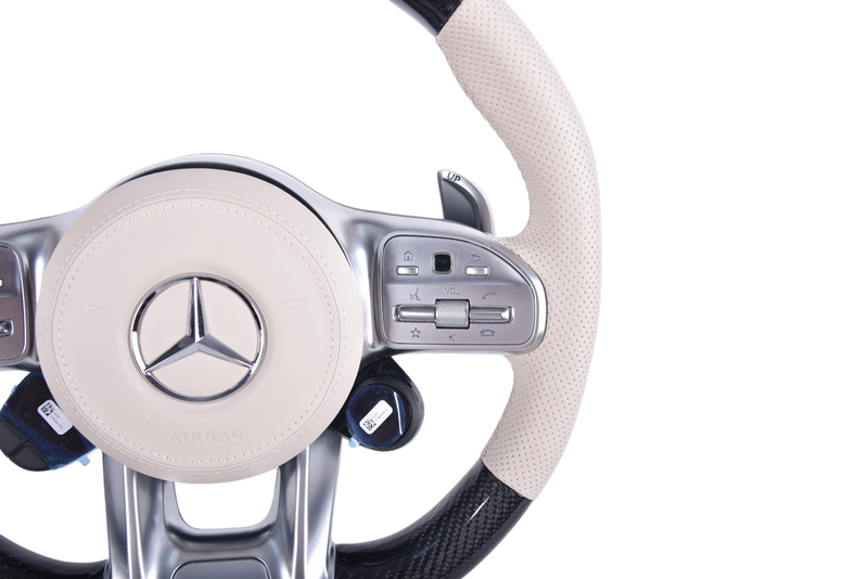 Mercedes AMG Leather Alcantara Carbon Steering Wheel 2014-2022 - studio packshot - Becquet Voiture