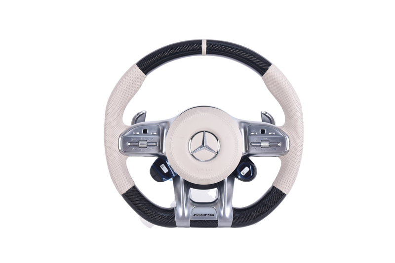 Mercedes AMG Leather Alcantara Carbon Steering Wheel 2014-2022 - front view - Becquet Voiture
