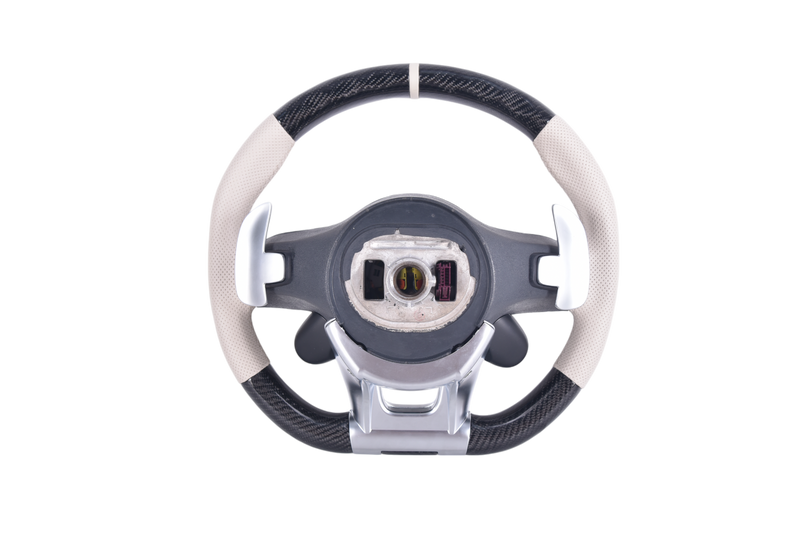 Mercedes AMG Leather Alcantara Carbon Steering Wheel 2014-2022 - close-up view - Becquet Voiture