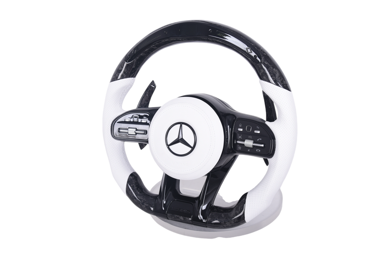 Volant Mercedes AMG Cuir Blanc Carbone 2014-2022 - vue arrière - Becquet Voiture