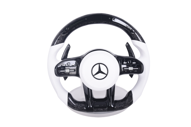 Volant Mercedes AMG Cuir Blanc Carbone 2014-2022 - vue de face - Becquet Voiture