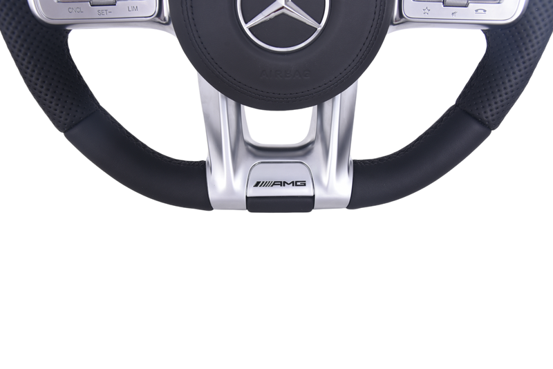 Full Leather Mercedes-AMG Steering Wheel 2014-2022 - three-quarter view - Becquet Voiture