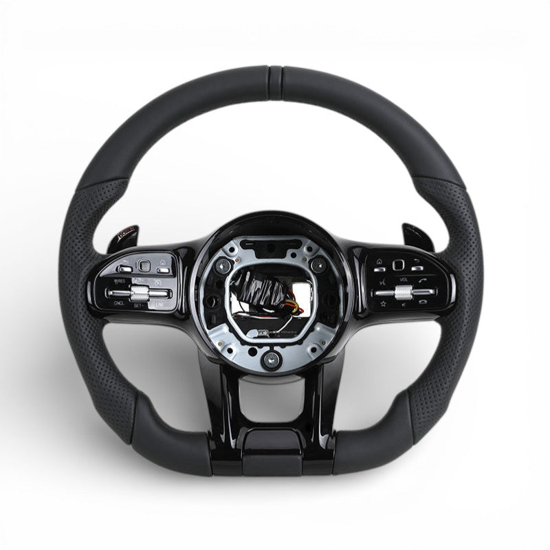 Carbon Performance Steering Wheel Mercedes GLA H247 AMG Pack Leather Alcantara 2020-2025 - front view 2 - Becquet Voiture