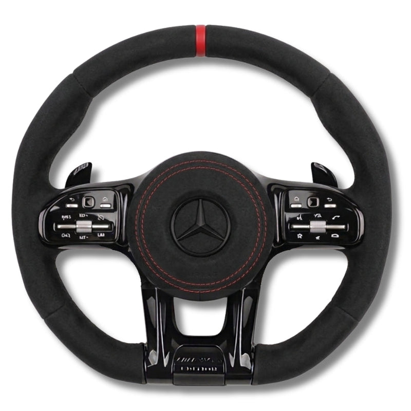 Volant Sport AMG Mercedes W205 Cuir Alcantara - vue rapprochée - Becquet Voiture