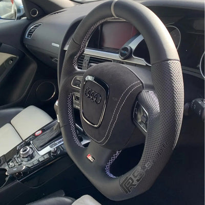 Volant Sport Audi A3 8P A4 B7 Carbone Cuir - vue arrière - Becquet Voiture