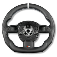Volant Sport Audi A3 8P A4 B7 Carbone Cuir - vue de dessus 2 - Becquet Voiture