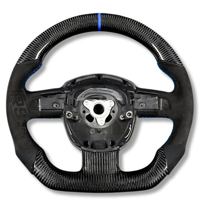 Volant Sport Audi A3 8P A4 B7 Carbone Cuir - vue de dessus - Becquet Voiture