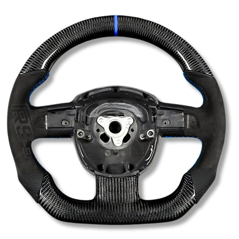 Volant Sport Audi A3 8P A4 B7 Carbone Cuir - vue de dessus - Becquet Voiture