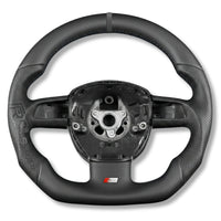 Volant Sport Audi A3 8P A4 B7 Carbone Cuir - vue de face 3 - Becquet Voiture