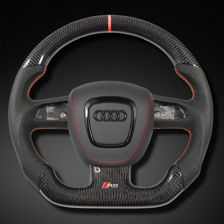 Volant Sport Audi A3 8P A4 B7 Carbone Cuir - vue de face - Becquet Voiture