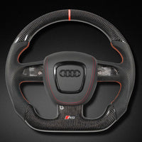 Volant Sport Audi A3 8P A4 B7 Carbone Cuir - vue de face - Becquet Voiture