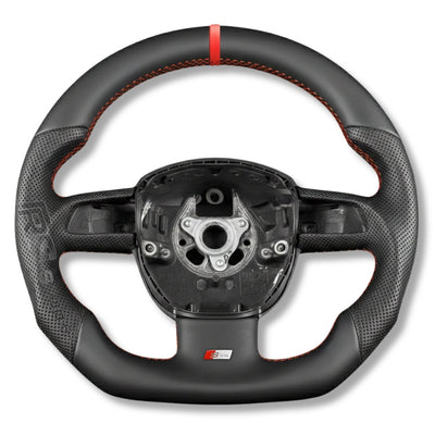 Volant Sport Audi A3 8P A4 B7 Carbone Cuir - vue de profil 3 - Becquet Voiture