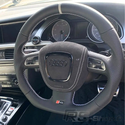 Volant Sport Audi A3 8P A4 B7 Carbone Cuir - vue de profil - Becquet Voiture
