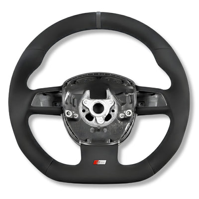 Volant Sport Audi A3 8P A4 B7 Carbone Cuir - vue de trois-quarts 2 - Becquet Voiture