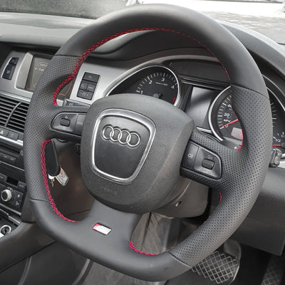 Volant Sport Audi A3 8P A4 B7 Carbone Cuir - vue de trois-quarts - Becquet Voiture
