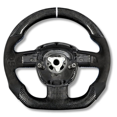 Volant Sport Audi A3 8P A4 B7 Carbone Cuir - vue rapprochée - Becquet Voiture