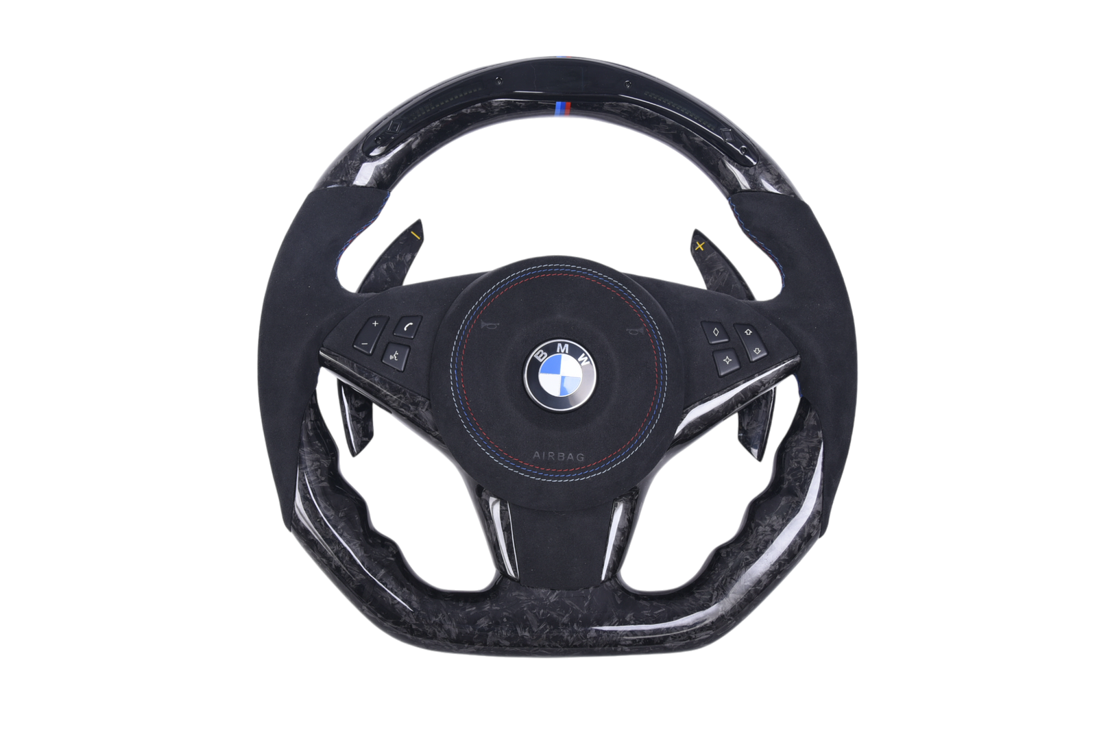 Volant Sport BMW E60 E62 Carbone Forgé Alcantara LED - vue de face - Becquet Voiture